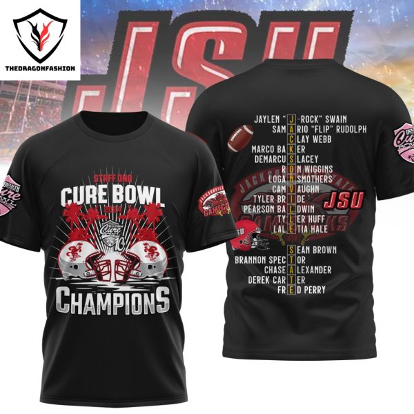 Jacksonville State Gamecocks Staff DNA Cure Bowl 2024 Champions 3D T-Shirt