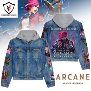 Arcane League Of Legends Makes You Strong Hooded Denim Jacket