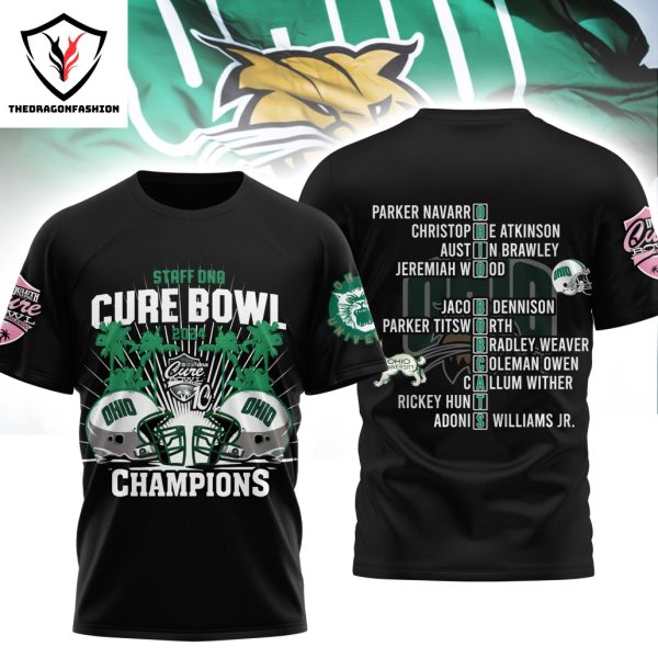 Ohio Bobcats StaffDNA Cure Bowl 2024 Champions 3D T-Shirt