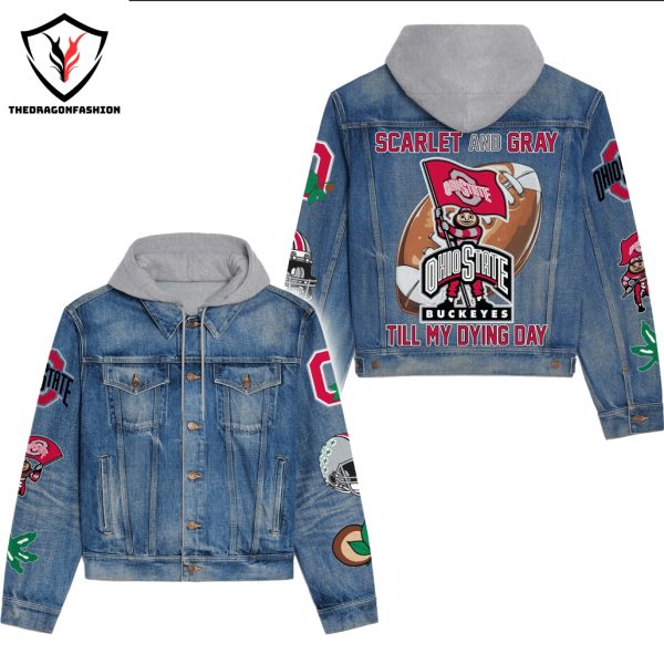 Ohio State Buckeyes – Scarlet And Gray Till My Dying Day Hooded Denim Jacket