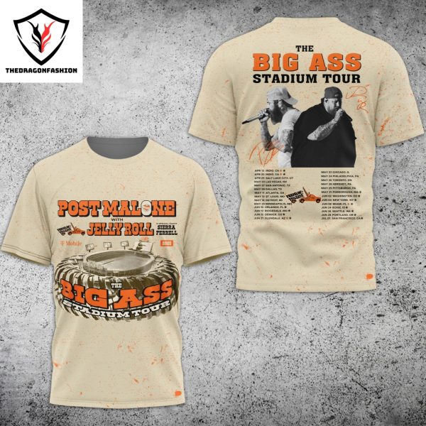 Post Malone – The Big Ass Stadium Tour With Jelly Roll Signature 3D T-Shirt