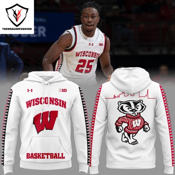 Wisconsin Badgers Basketball Logo Design Hoodie – White