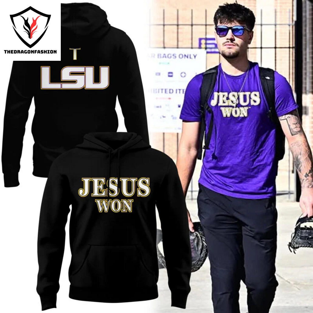LSU Tigers Jesus Won 2025 Hoodie - Black LSU Tigers Jesus Won 2025 Hoodie - Black